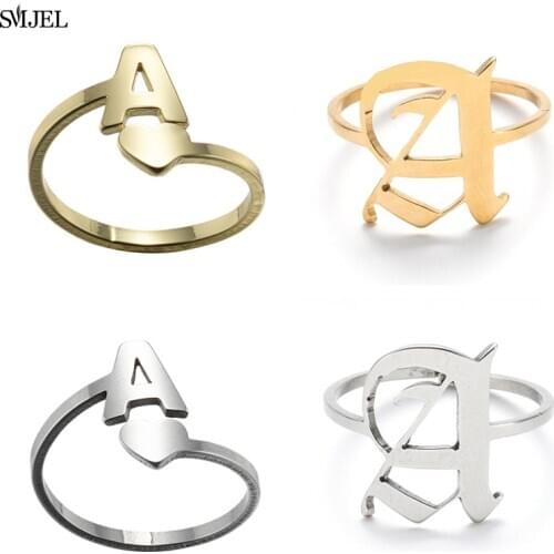 Stainless Steel Rings A-Z Letter Adjustable Opening Ring Initials Name Alphabet Female Party Fashion Jewelry Couple Gifts