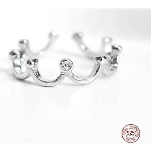 LKO Opening Rings Adjustable S925 Sterling Silver Handmade Crown Zircon Rings Classic For Woman Party Jewelry Gifts