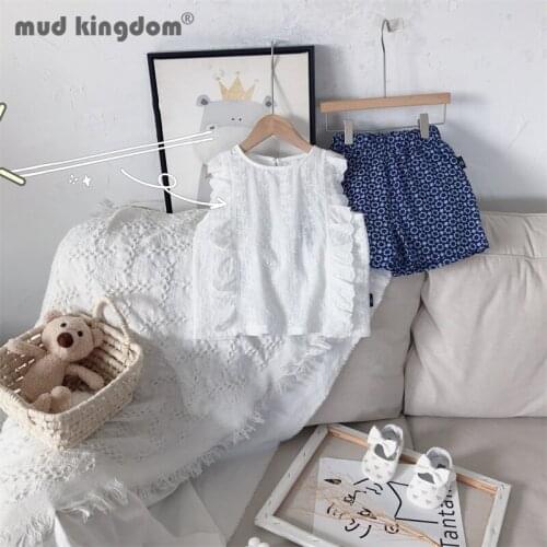 Mudkingdom Little Girl Vest Shorts Sets Solid Sleeveless Tops Loose Print Shorts Summer Set for Toddler Casual Outfits Clothes