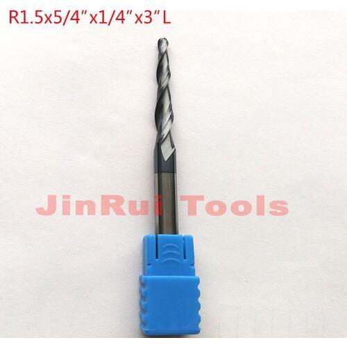 1pc R1.5x5/4"x1/4"x3"-2F HRC55 Tungsten solid carbide Coated Tapered Ball Nose End Mills CNC milling cutters
