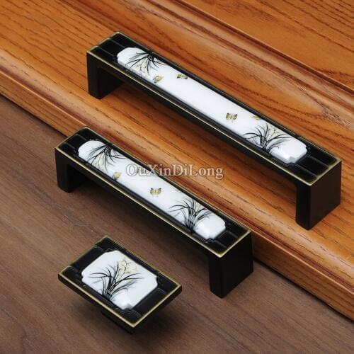 Beautiful 2PCS European Ceramic Printing Kitchen Cabinet Door Handles Cupboard Wardrobe Drawer TV Cabinet Pulls Handles & Knobs