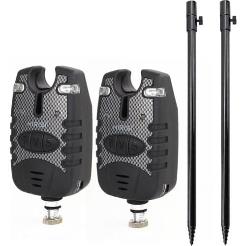 Hot-Hirisi 2 Carp Fishing Bite Alarm and 2 Carp Fishing Bank Sticks Blue LED Fishing Swingers Fish Bite Alarm