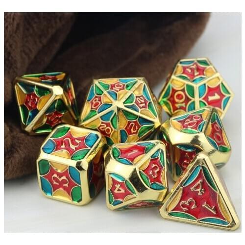 Metal dnd dice set rainbow dice polyhedral dice set custom dice red green gold dungeon and dragon with bag D20 D12 D10 D8 D6 D4