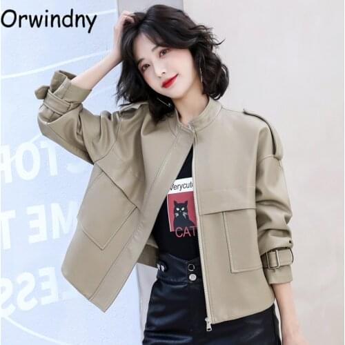 Orwindny Motorcycle Leather Jacket Women Stand Collar Zipper Clothing High Qulity Faux Leather Coat Fashion Epaulet Suede Girls