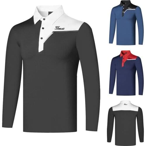 Mens Golf T-shirt Spring Autumn Sports Golf Apparel Long Sleeve Shirts Dry Fit Breathable Polo Shirt for Men