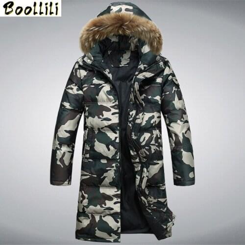 Boollili Winter Jacket Men Plus Size Camouflage Duck Down Jacket Mens Long Coat Man Fur Collar Parka Casaco Masculino