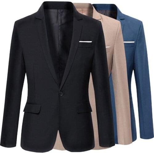 Men Single Button Lapel Blazer Slim Fit Office Jacket Fashion Solid Mens Suit Jacket Dress Coat Casual Business Male Suit Coat