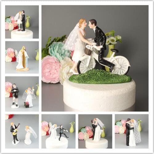 Mixed Style Bride and Groom Wedding Cake Topper Figurines with Lace Decoration Engagement/ Anniversary / Bride Shower Gifts