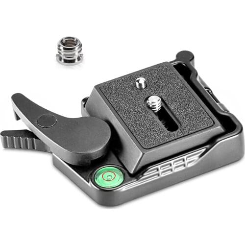 Neewer Black Aluminum Alloy Quick Release QR Plate Adapter with 1/4"-3/8" Screw and Bubble Lever for DSLR Camera Tripod Monopod