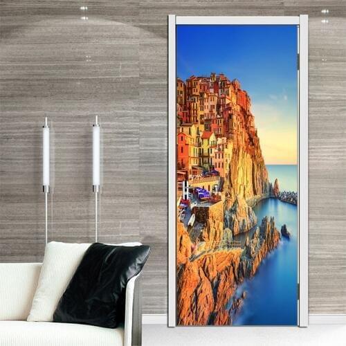 3D New Italy Manarola scenery Door Wallpaper Wall Sticker Decal Art Decor Vinyl Mural Poster Scene Home Decoration