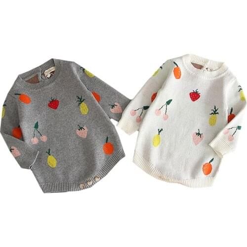 Autumn Newborn Baby Romper Baby Girl Long Sleeve Knitted Baby Romper Clothes Cotton Cherry Infant Baby Jumpsuit Girl Clothes