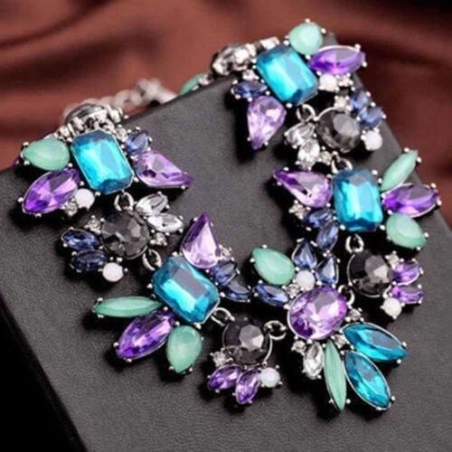 Women Fashion Jewelry Statement Bib Collar Colorful Rhinestone Chain Necklace Jewelry charms collier femme Decor Accessory Gift