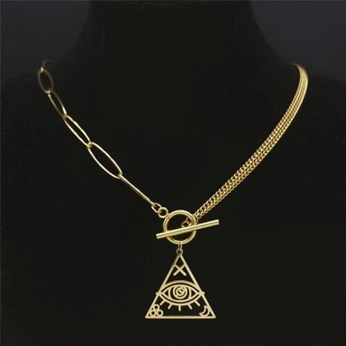 2021 Stainless Steel Triangle Turkey Eye Necklace Pendant Women Choker Necklace Gold Color Jewelry accesorios mujer NXHLY135S05