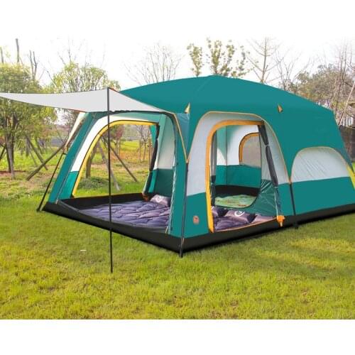 Outdoor Camping Tent Two Bedroom Ultra-large Dual Layer Waterproof 6/8/10/12 Person Family Travel Self Driving Tent Big Space