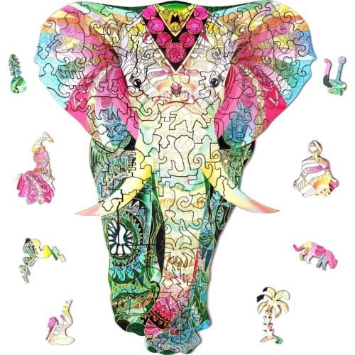 Colorful Elephant Wooden Jigsaw Puzzle For Kid Adult Wooden Puzzle Animal Shape Wood DIY Craft Gift Puzzle Games Educational Toy