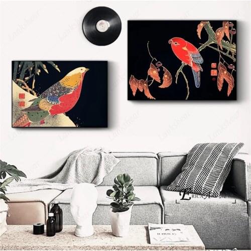 Bird Poster Golden Pheasant In The Snow Pattern Hight Quality Japanese Canvas Painting Wall Art Parrot Retro Interior Home Decor