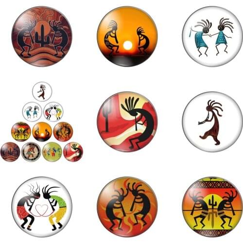 Primitive Tribe Indian Life Dance Painting 12mm/20mm/25mm/30mm Round Photo Glass Cabochon Demo Flat Back Making Findings