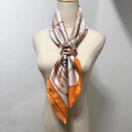 2021 new arrival spring summer classic chain 100% pure silk scarf twill hand made roll 90*90 cm shawl wrap for women lady gift