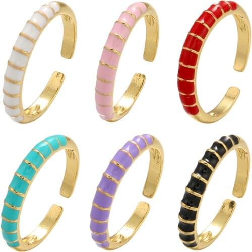 Chic Enamel Dripping Oil Open Ring For Women, Multicolor Adjustable Copper Gold Plated Rings Party Jewelry Gift