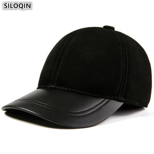 SILOQIN New Womens Genuine Leather Hat Ponytail Baseball Caps Adjustable Size Mens Sheepskin Cap Elegant Fashion Couple Hats
