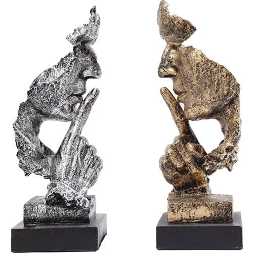 Nordic Silence Is Gold Statue Resin Crafts Abstract Sculpture Figurine Home Decoration Modern Art Office Desk Decor Wedding Gift