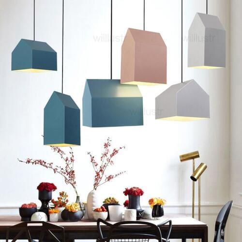Nordic house metal pendant lamp North Europe modern design home dinning room light pink blue white minimalist suspension light