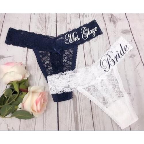 Personalized name mrs wedding Bridal Lace Thong, customize name Wedding bride gift Honeymoon Lingerie underwear Lace Thong