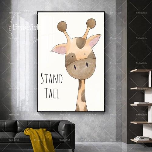Embelish Cartoon Animal Deer Stand Tall Cute Wall Art Pictures Childrens Babys Living Room Artworks Home Decor Canvas Paintin
