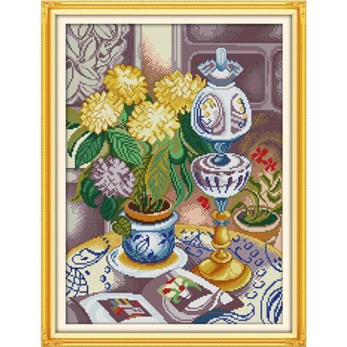 Chrysanthemum vase cross stitch kit cartoon 14ct 11ct count print canvas stitching embroidery DIY handmade needlework