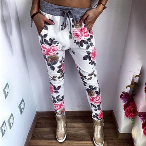 Women Slim High Waisted Outer Wear Soft Cotton Trousers Casual Flower Print Long Pants Fashion New Style Women Sweatpants