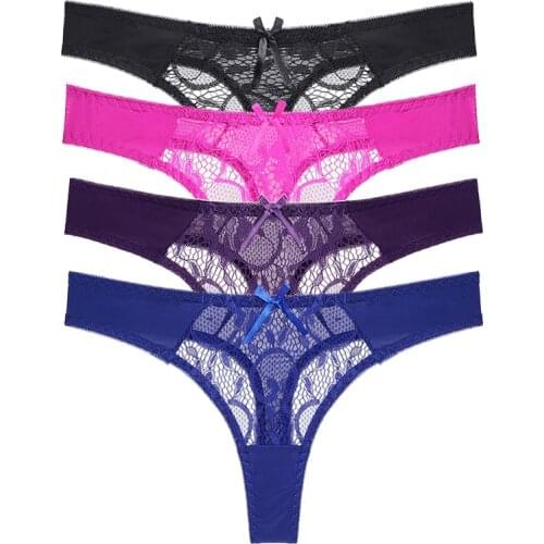 DKERT Women Thongs Sexy Lace Transparent See through Panties Female String Underwear