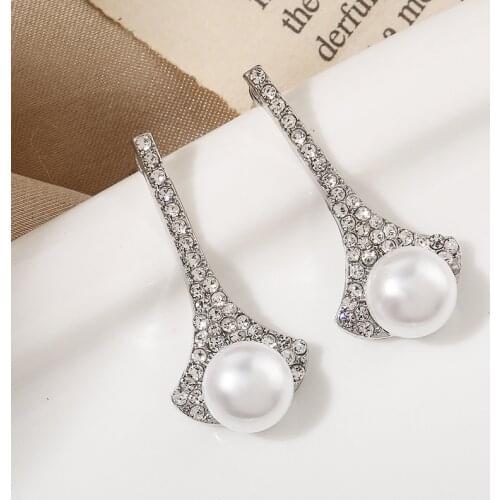 S925 Silver Needle Zircon Tapered Long Pearl Crystal High-end Earrings Jewelry Accessories Female Net Red Beautiful Holiday Gift