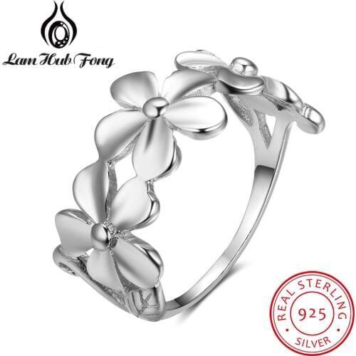 Elegant 925 Sterling Silver Flower Rings for Women Romantic Daisy Ring Wedding Jewelry Valentines Day Gift (Lam Hub Fong)