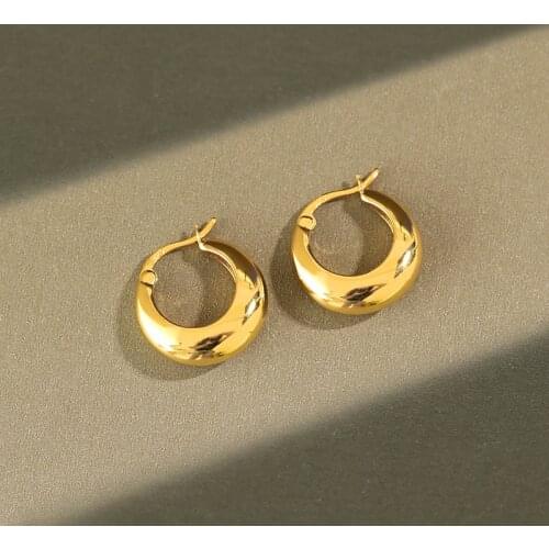 1Pair Dia. 12mm Cute 18K Gold plated 925 Sterling silver Smooth Lucky circle Geometric Hoop Huggie Earrings Jewelry tlE1027