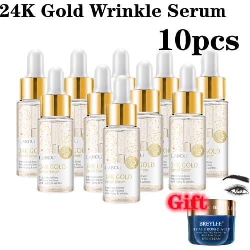 10PCS LAIKOU 24K Gold Serum Anti-Aging Winkles Lifting Firming Hyaluronic Acid Eye Cream Moisturizing Removing Dark Circles Care