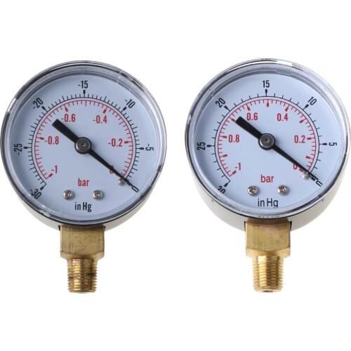 100% Brand New and High Quality Vacuum Pressure Gauge 52mm -1/0 Bar -30" Hg 1/8 BSPT Bottom Connection Monitor