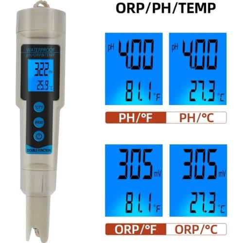 3in1 Digital ORP pH TEMP Meter Portable Waterproof Water Quality Monitor Detector For Pools Drinking Water Aquarium Backlight