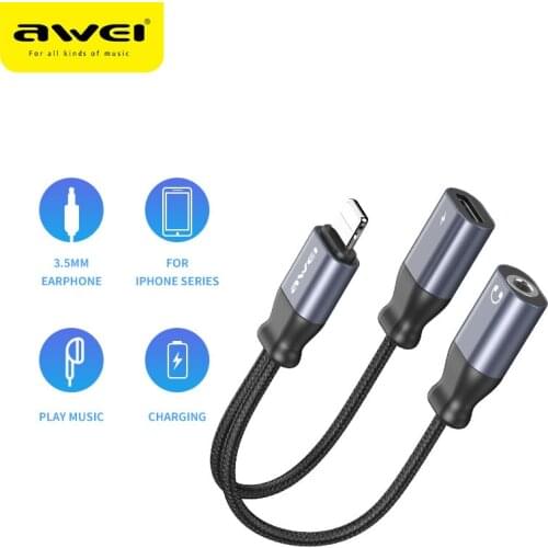 AWEI CL-73 For iP Male To 3.5mm Audio Aux Cables Jack Headphones iP Female Adapter Charging For iPhone 11,12 Pro Max