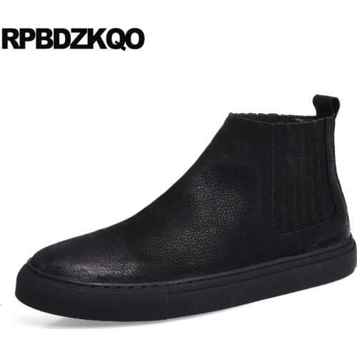 Boots High Top Full Grain Leather Booties Chelsea Sole Quality Comfortable Genuine Winter Men Slip On Casual Shoes Black Fur