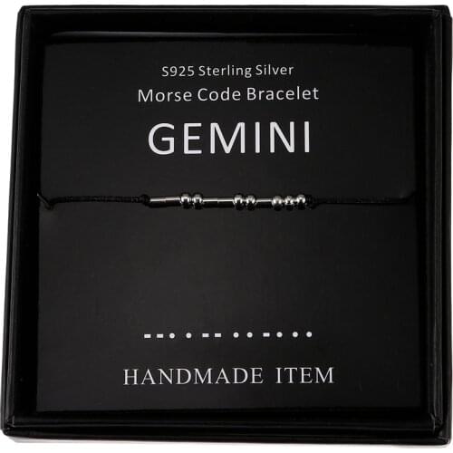 Gemini Morse Code Bracelets Handmade Zodiac Beads on Silk Cord Secret Message Bracelet Birthday Gift