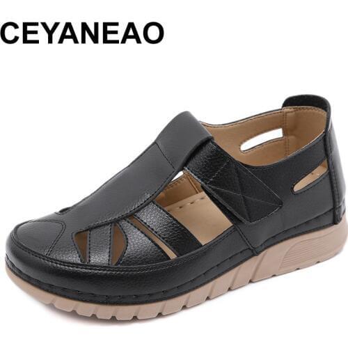 CEYANEAO Europe and the United States single shoes car wedges lightsome hollow out cool mom fall big yards