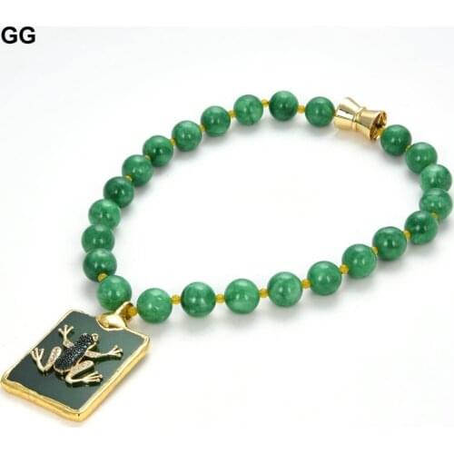 GG Jewelry Green Jade Round Shape Smooth Necklace Rectangle Jades Cz Pave Frog Insect Pendant For Women