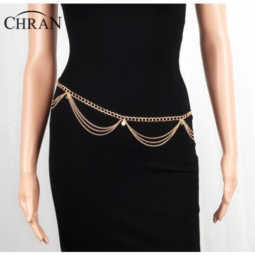 Chran Hot Sexy Gold Metal Dangle Multilayer Tassel Belly Chain Boho Bohemian Shimmy Belt Dance Waist Chain Body Jewelry BCJ604