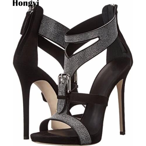 Hongyi Crystal Gladiator Women Sandals High Heels Sexy Rhinestone Women Heel Sandals Summer Women Pump Shoes