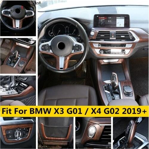 Start Stop Button Wheel Gear Shift Air AC Vent Cover Trim For BMW X3 G01 2018 - 2021 X4 G02 2019 - 2021 Wood Grain Accessories