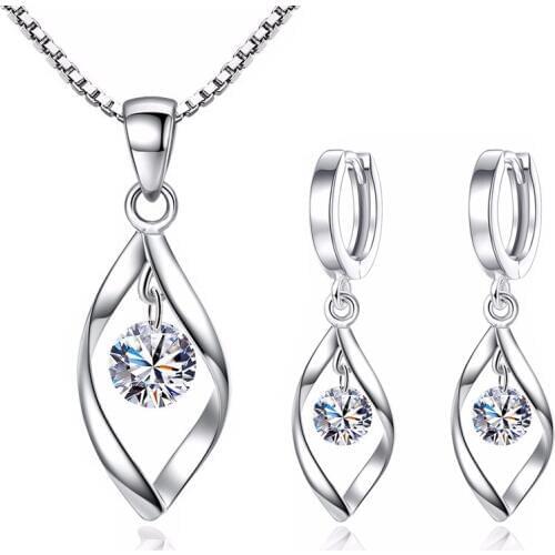 Nigerian Water Drop 925 sterling silver Crystal Bridal Wedding Jewelry Necklace Earrings Set for Women Bridesmaids Gift