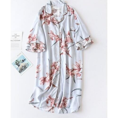 Japanese Sweet Nightdress Short Sleeve Indoor Sleep Dress Women Sleepwear Summer Viscose Fresh Flowers Nightgowns Women