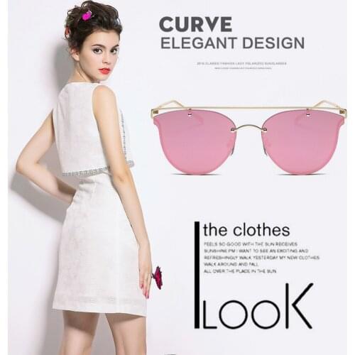 2016 New Style Cats Eye Sunglasses Fashionable Bright Frameless Men Women Unisex Outdoor Ellipse Shape Sunglasses Sunshade