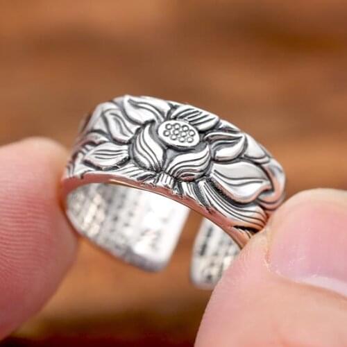 NEW! 999 Pure Silver Lotus Flower Good Luck Ring Silver Lucky Ring Vintage Pure Silver Ring Adjustable