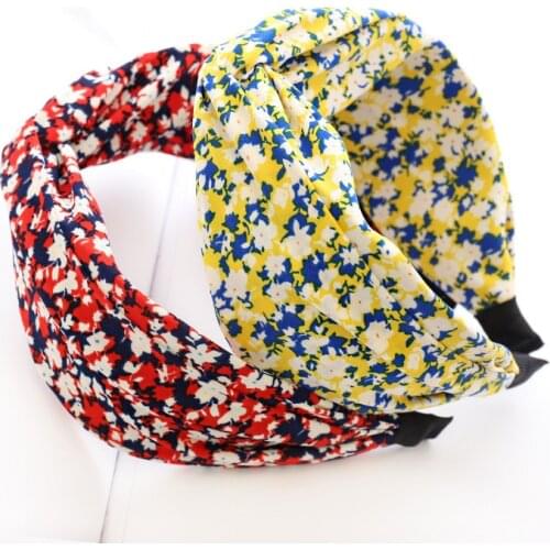 Fabric Print Flower Hairband For Women Hair Accessories Fresh Sweet Headband Girls Korean Cross Fashion Head Wrap Wholesale